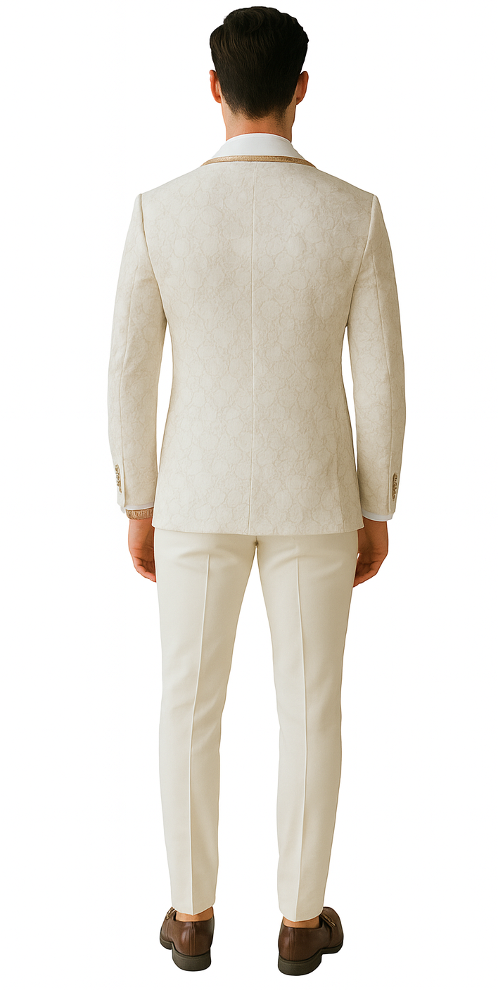Ivory & Gold Paisley Tuxedo with Ornate Clasp β Wedding & Prom