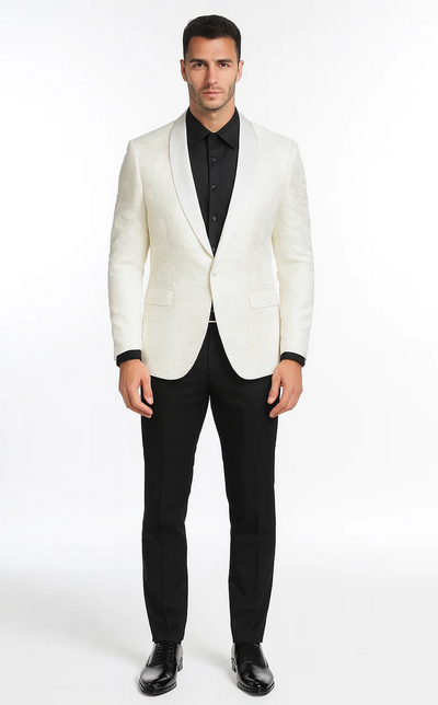 Ivory Paisley Tuxedo Jacket with Shawl Lapel β Wedding & Prom