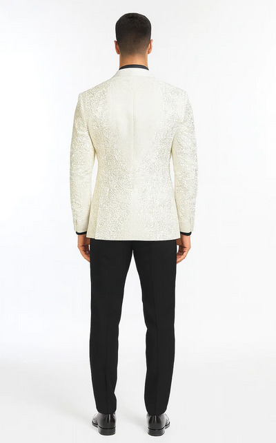 Ivory Paisley Tuxedo Jacket with Shawl Lapel β Wedding & Prom