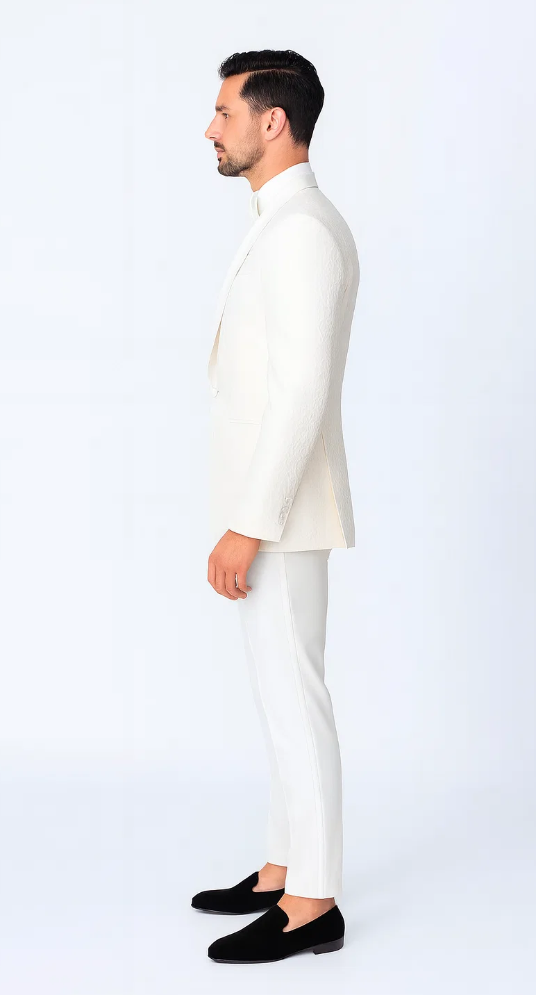 Ivory Textured Jacquard Tuxedo 4-Piece Set with Shawl Lapel β Wedding & Prom