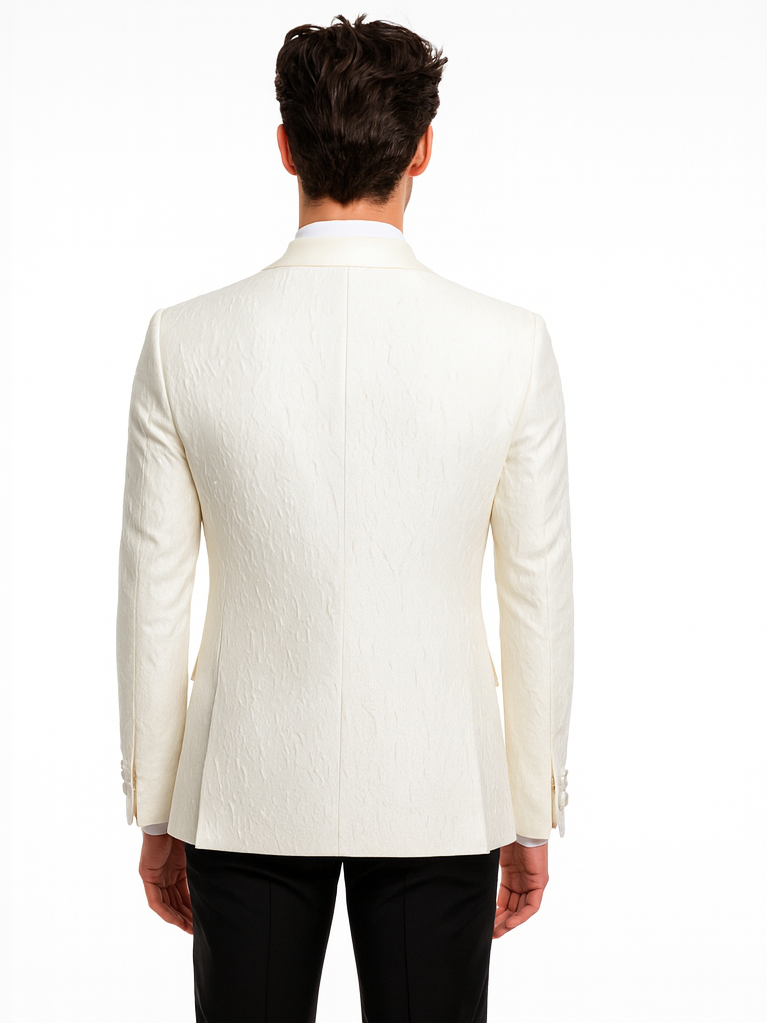 Ivory Tuxedo Dinner Jacket Paisley Texture Fabric Groom Tuxedo Jacket - Prom Blazer