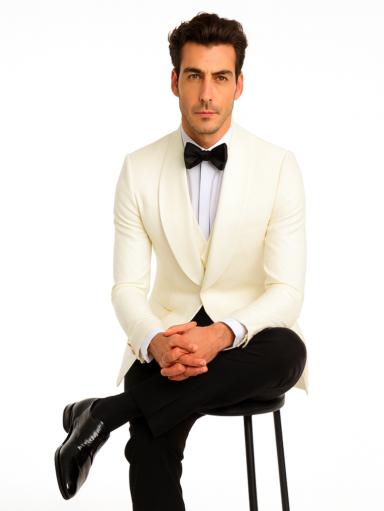 Ivory Tuxedo Dinner Jacket Paisley Texture Fabric Groom Tuxedo Jacket - Prom Blazer