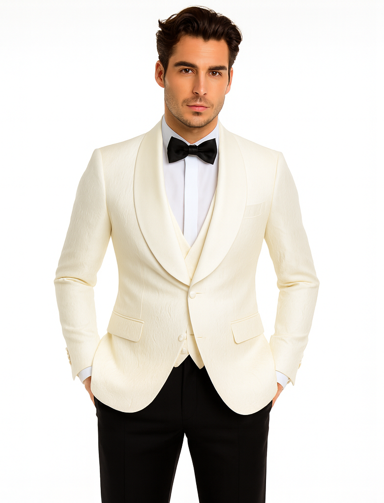 Ivory Tuxedo Dinner Jacket Paisley Texture Fabric Groom Tuxedo Jacket - Prom Blazer