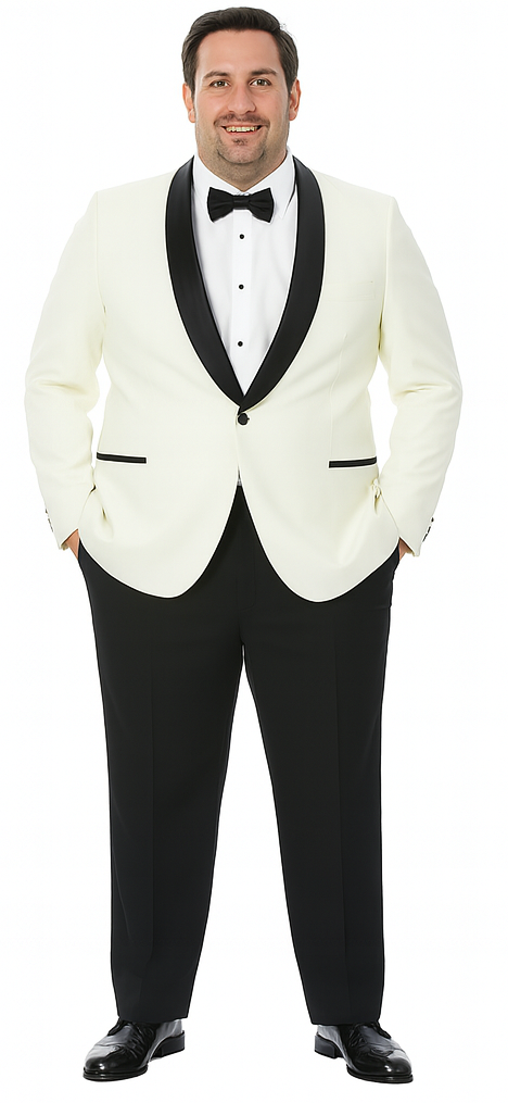 Ivory Tuxedo Jacket with Black Satin Shawl Lapel – Slim Fit