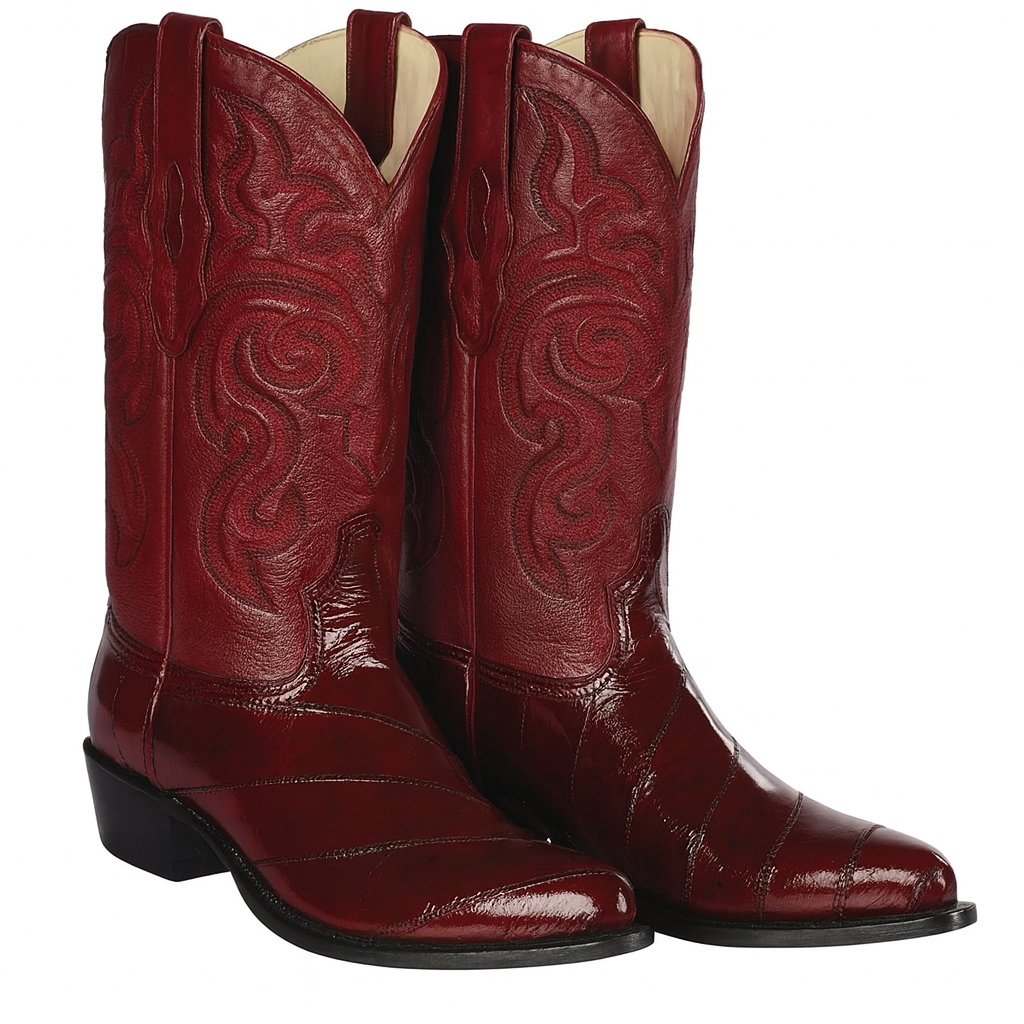 J Toe Cowboy Boots - J Toe Western Boots - Los Altos Boots - Mens Dress Cowboy Boot - Low Priced Burgundy Eel Cowboy Boots J-Toe- in Burgundy