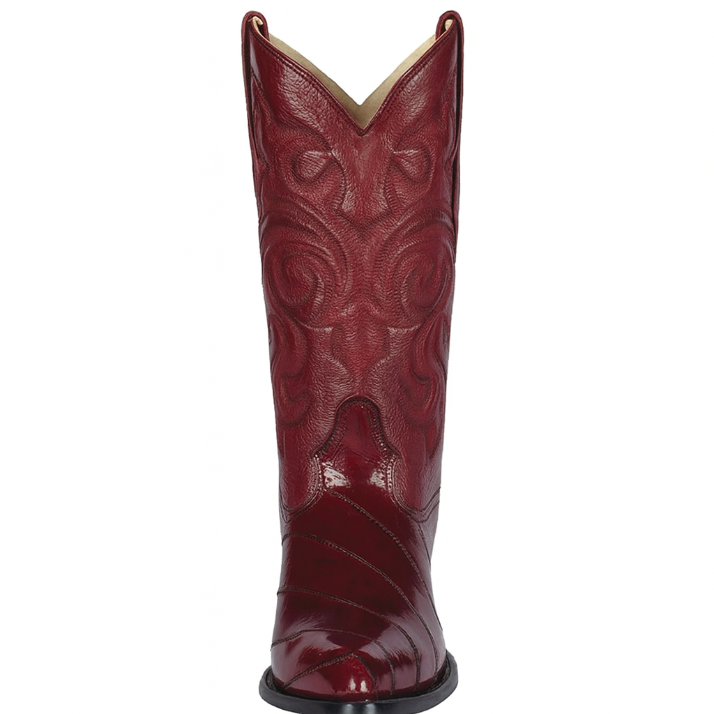 J Toe Cowboy Boots - J Toe Western Boots - Los Altos Boots - Mens Dress Cowboy Boot - Low Priced Burgundy Eel Cowboy Boots J-Toe- in Burgundy