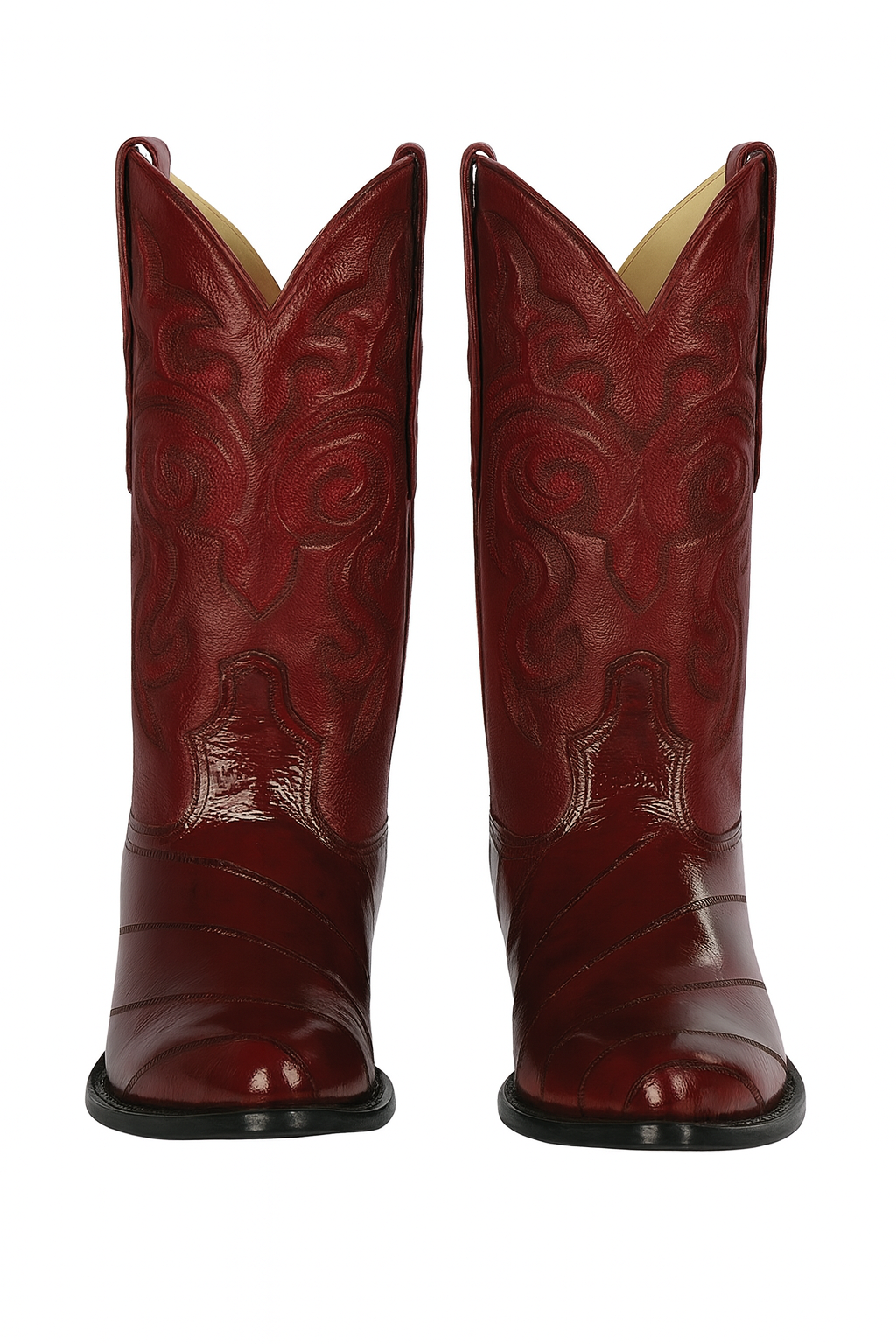 J Toe Cowboy Boots - J Toe Western Boots - Los Altos Boots - Mens Dress Cowboy Boot - Low Priced Burgundy Eel Cowboy Boots J-Toe- in Burgundy