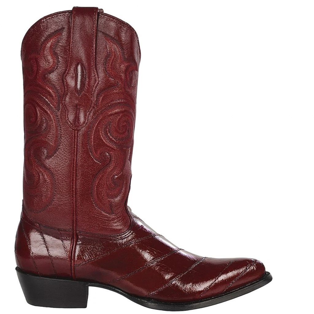 J Toe Cowboy Boots - J Toe Western Boots - Los Altos Boots - Mens Dress Cowboy Boot - Low Priced Burgundy Eel Cowboy Boots J-Toe- in Burgundy