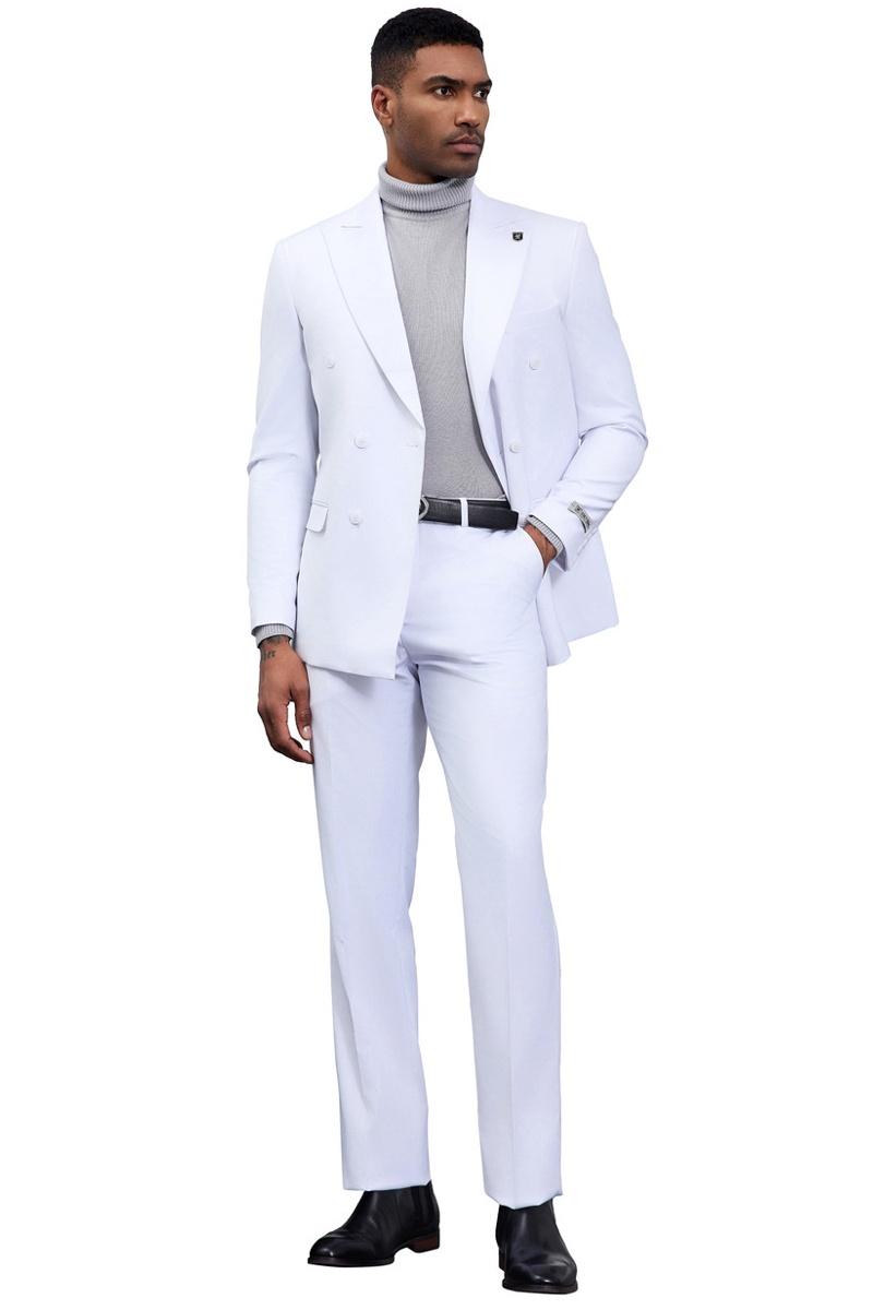 Stacy Adams White Double Breasted Suit for Men