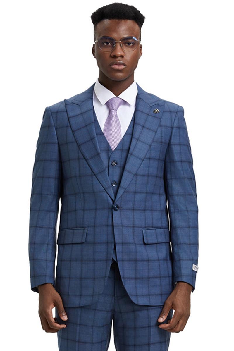 Stacy Adams Midnight Blue Windowpane Suit