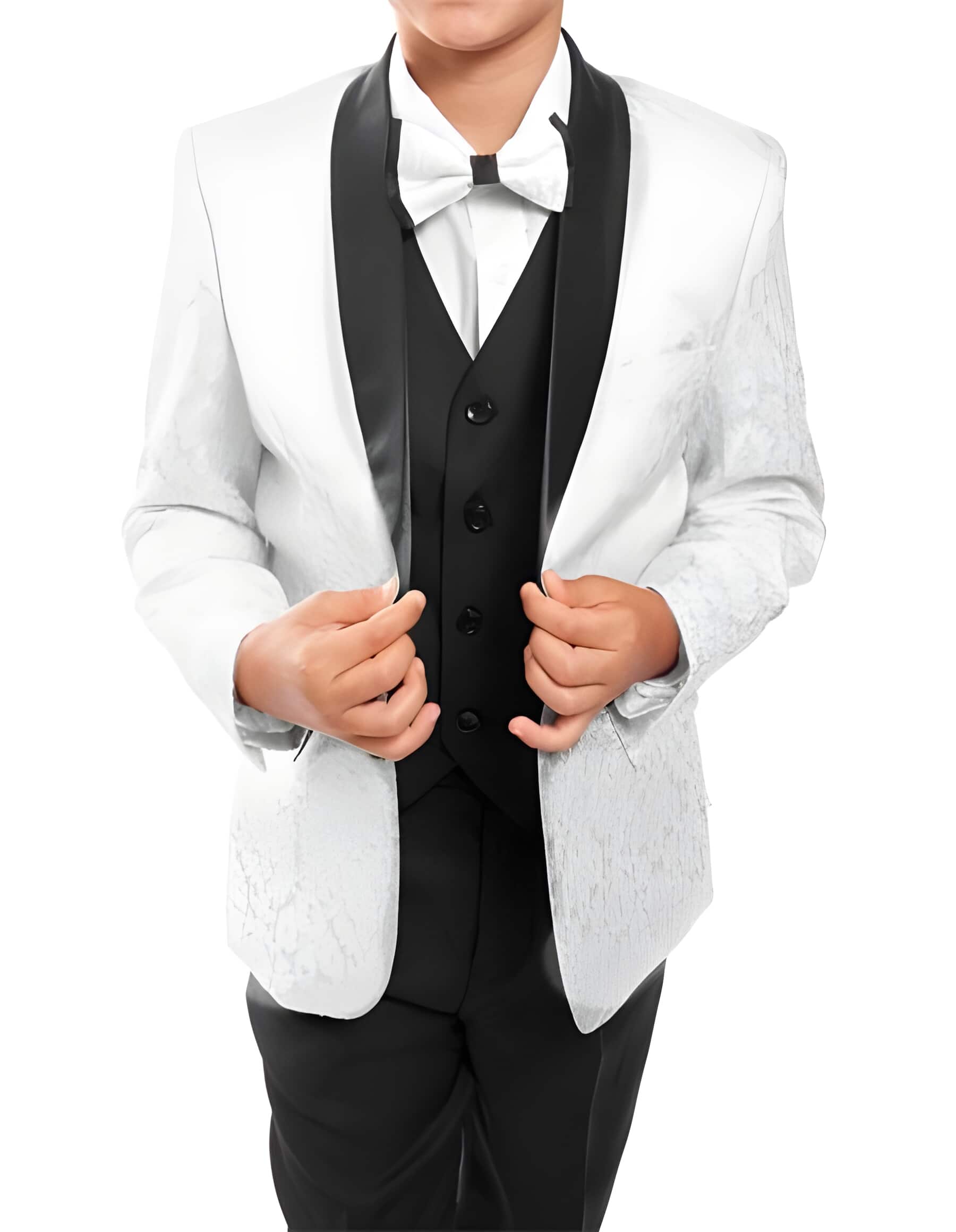Kids ~ Children ~ Boys Prom ~ Wedding Groomsmen 3 ~ Three Piece Tuxedo Vested All White/Black Toddler Suits for Weddings