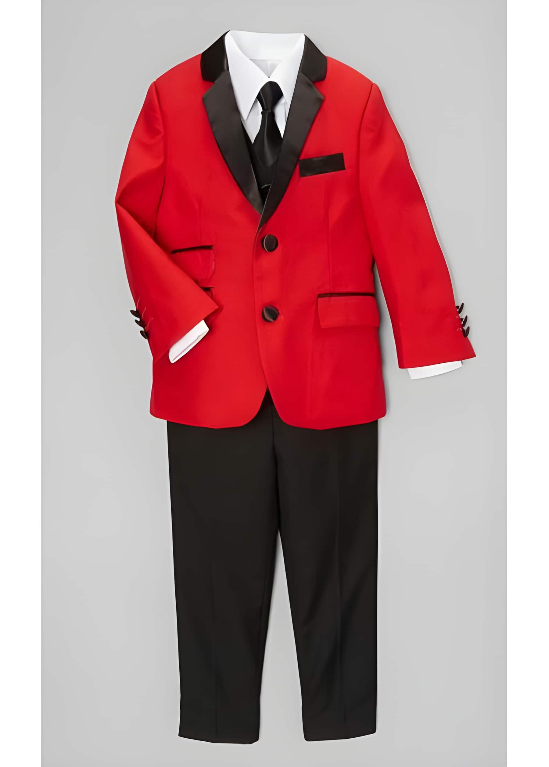Kids Christmas Red Prom Outfit And Black Lapel Toddler Suits for Weddings & Blazer Suit Jacket & Pants