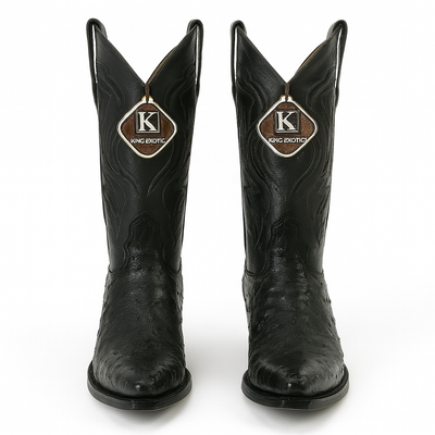 King Exotic Boots Black Genuine Ostrich Snip Toe Skin Western Cowboy Dress Cowboy Boot Cheap Priced For Sale Online EE - Botas De Avestruz