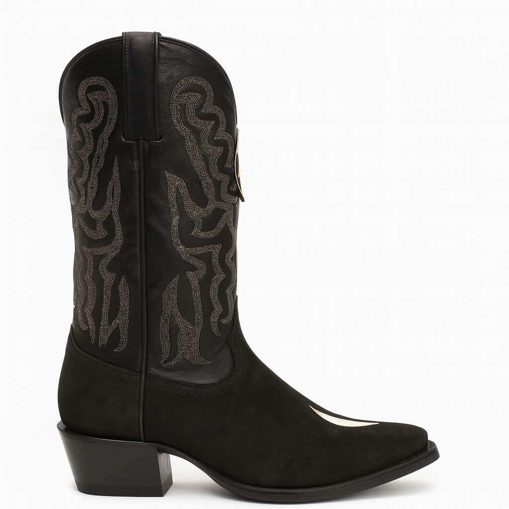 King Exotic Boots Black Snip Toe Genuine Stingray mantarraya skin Skin Western Cowboy Dress Cowboy Botas de mantarraya - Mantarraya boots Cheap Priced For Sale Online