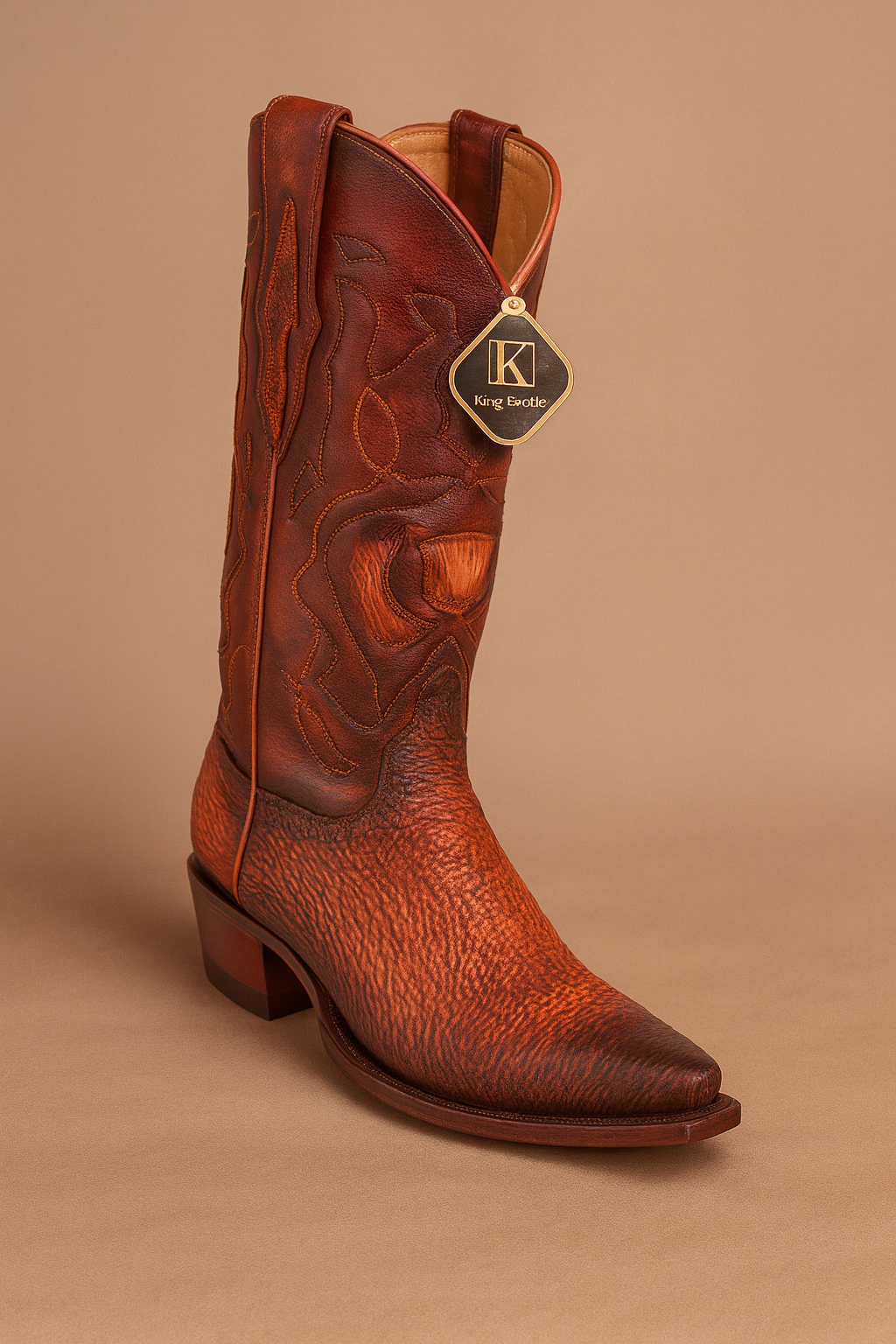 King Exotic Men's Snip Toe Sharkskin Boots Cognac