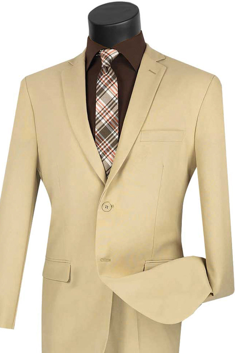Slim Fit Poplin Suit, Two Button, Beige