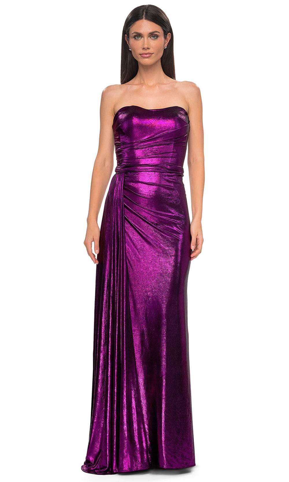 La Femme 32830 Metallic Fitted Strapless Evening Gown