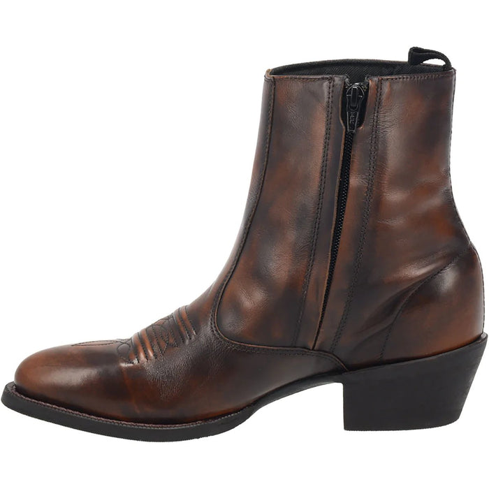 Men's Ostrich Print Leather Square Toe Boots - Dark Brown