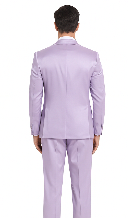 Men's Lavender Satin 3 Piece Slim Fit Tazzio Suit with Peak Lapel – Stylish Modern