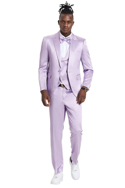 One Button Vested Satin Lavender Party Suit