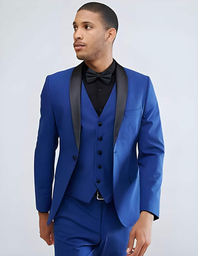 Light Blue Perfect for wedding 1 Button Shawl Lapel Slim Fit Vested 3 ~ Three Piece Suit Tuxedo / Graduation Homecoming Outfits