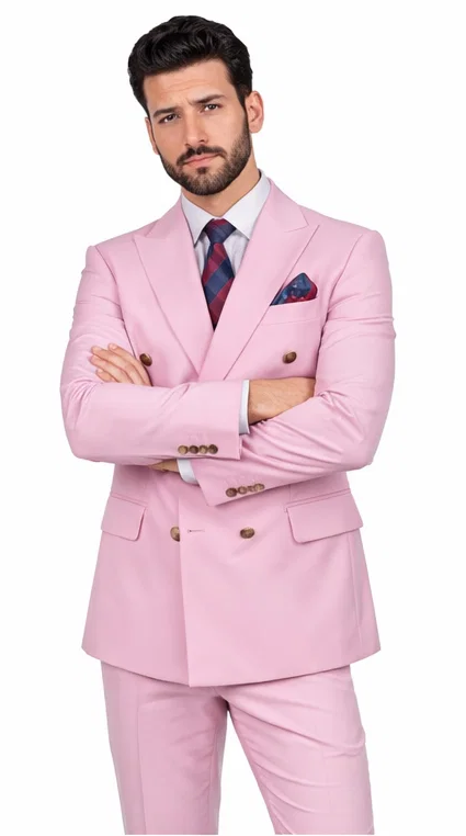 Light Pink Double Breasted Blazer With Gold Buttons - Sport Coat