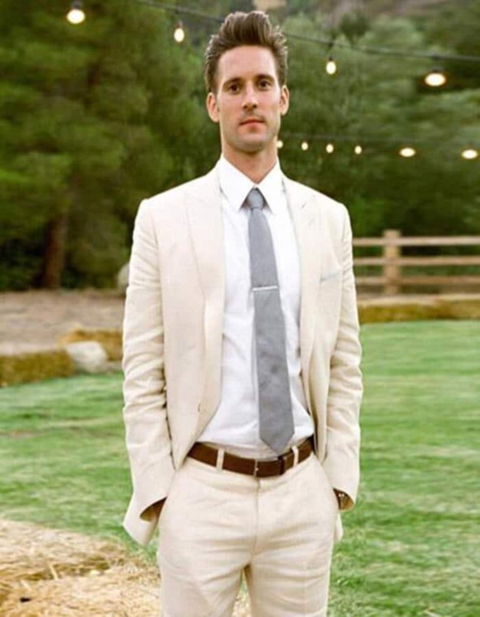Ivory Cream Linen Summer Suit for Men