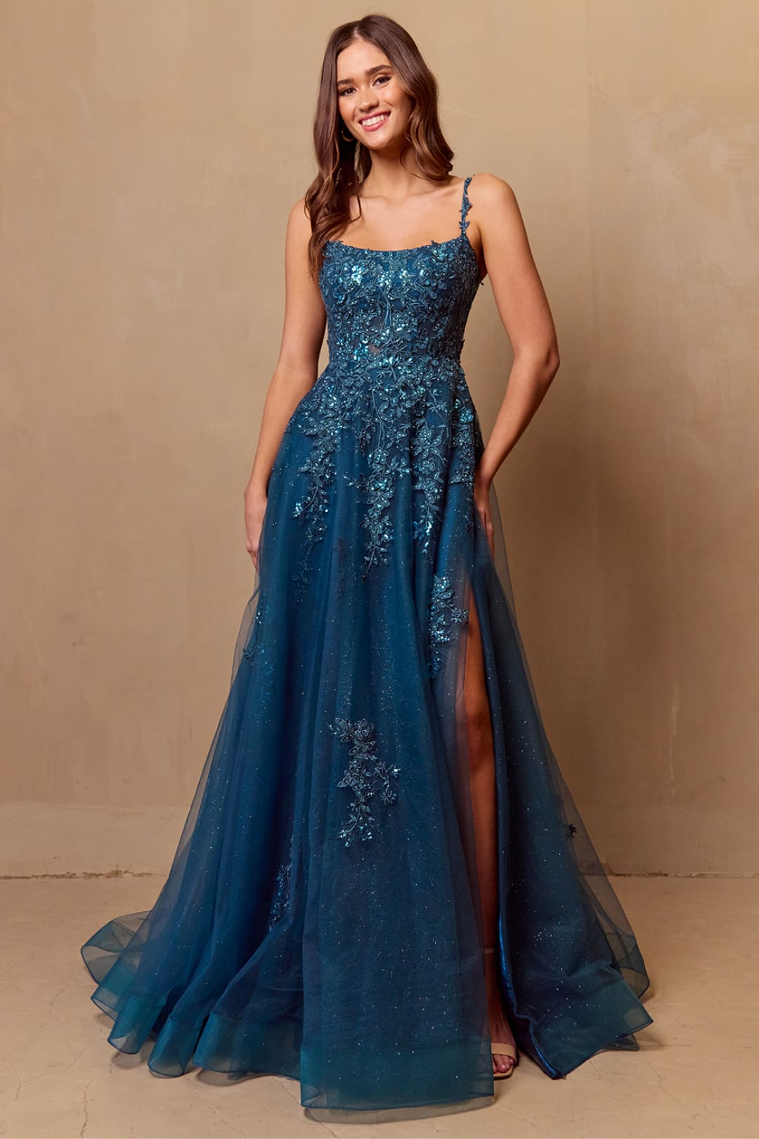 Long Evening Dress Scoop Neck Embroidered Gown By Amelia Couture 4044