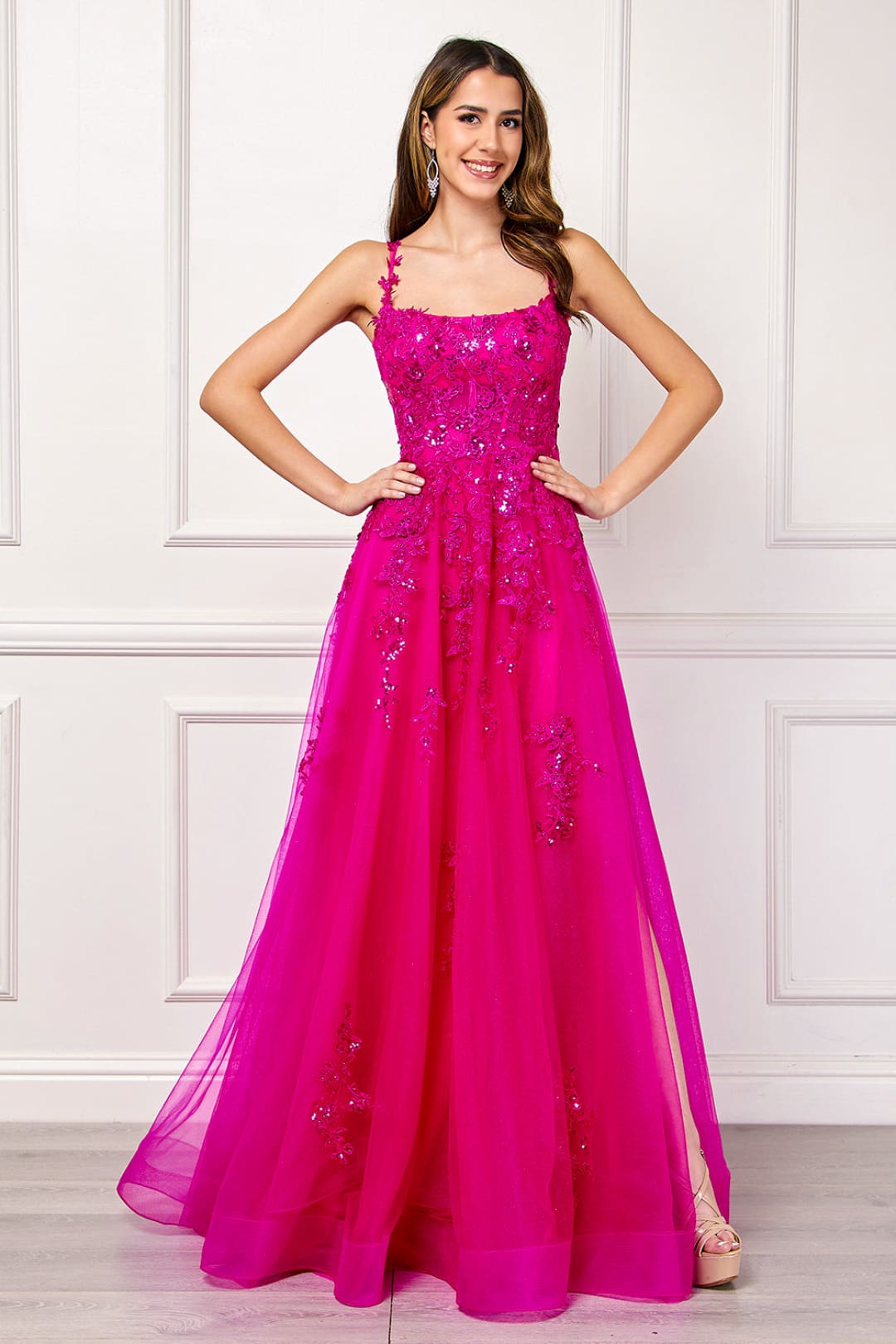 Long Evening Dress Scoop Neck Embroidered Gown By Amelia Couture 4044