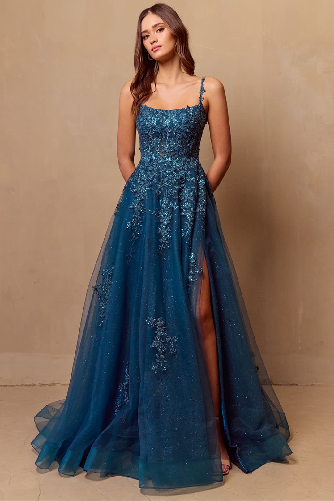 Long Evening Dress Scoop Neck Embroidered Gown By Amelia Couture 4044