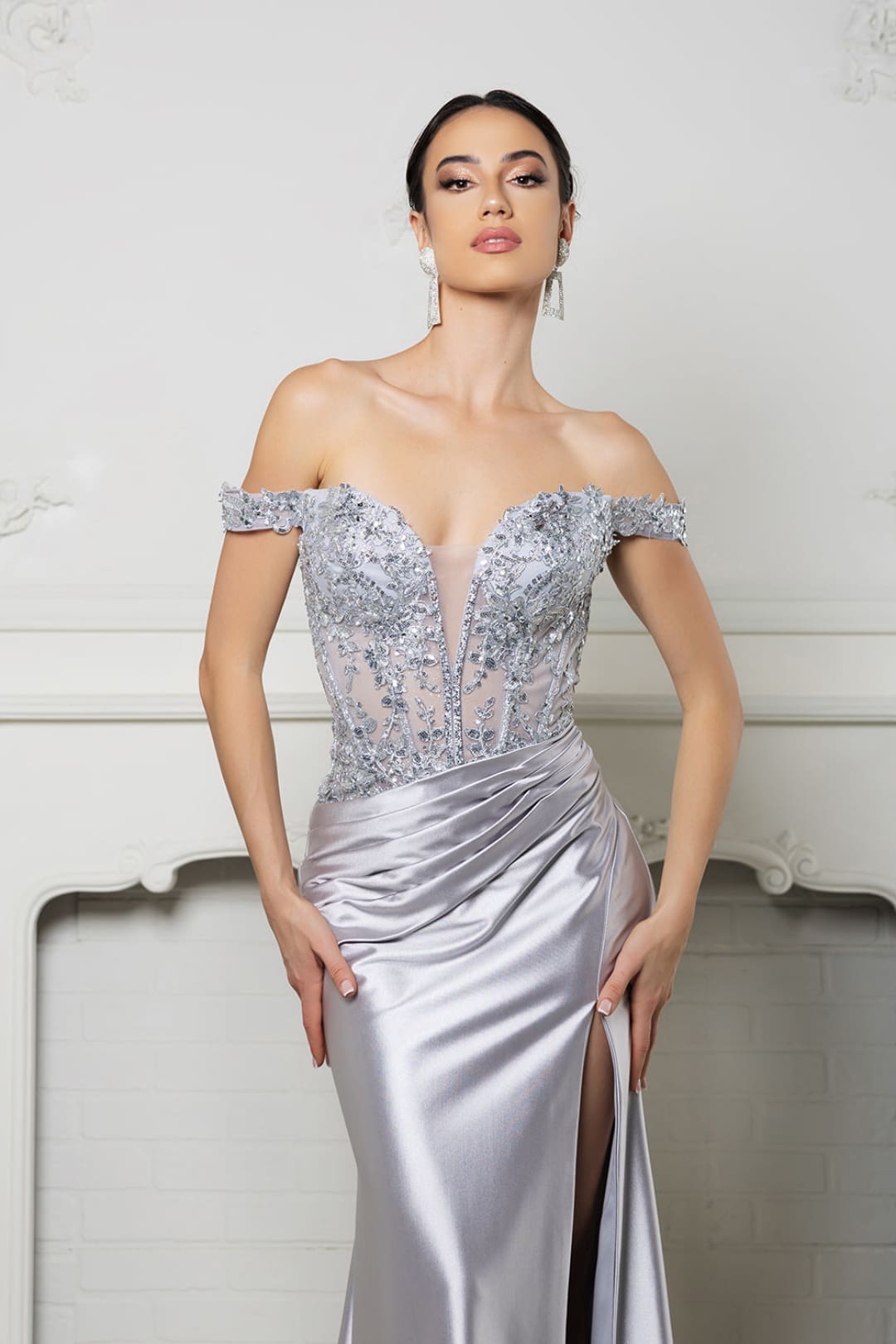 Long Formal Dress Off The Shoulder High Slit Plus Size Gown By May Queen MQ2157B