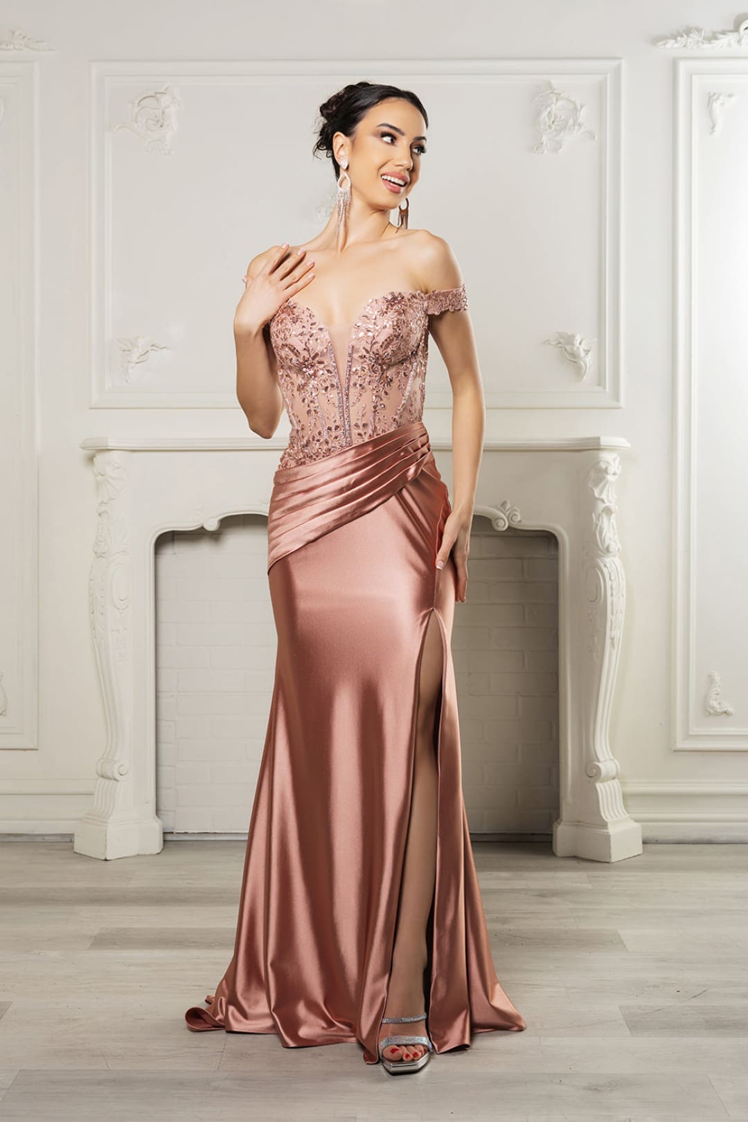 Long Formal Dress Off The Shoulder High Slit Plus Size Gown By May Queen MQ2157B