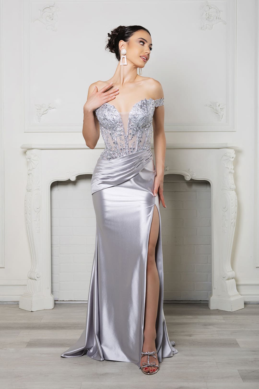 Long Formal Dress Off The Shoulder High Slit Plus Size Gown By May Queen MQ2157B