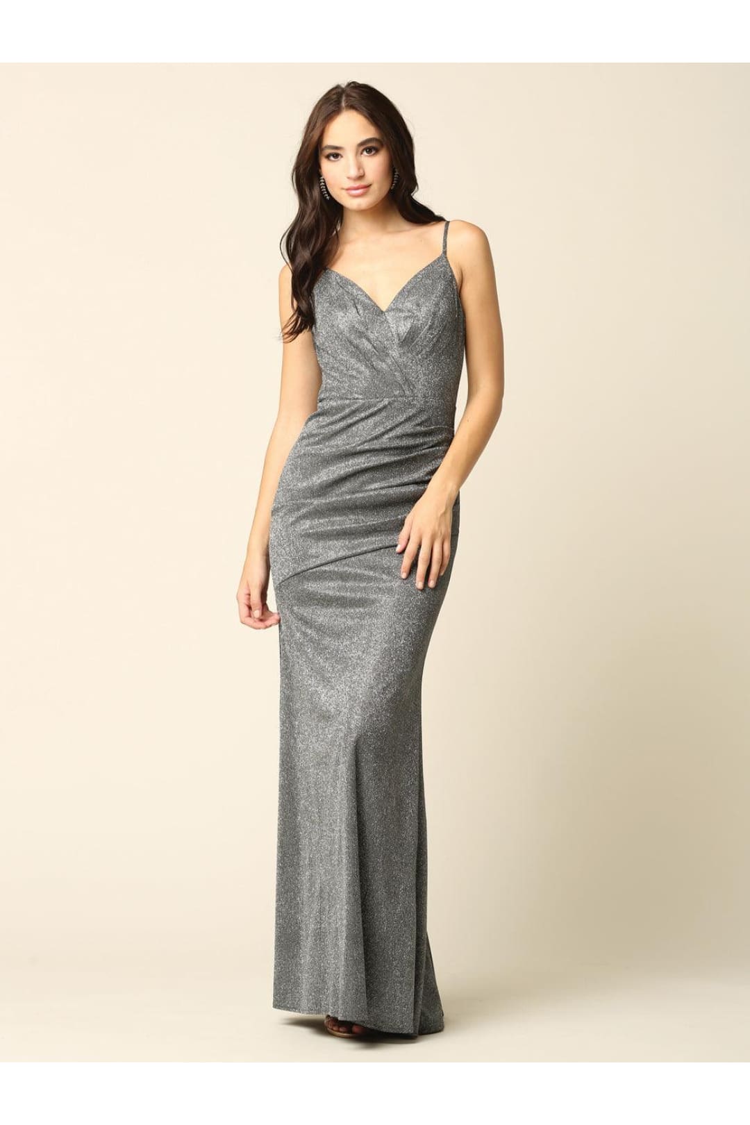 Eva USA 3358 Long Formal Spaghetti Strap Glitter Prom Dress