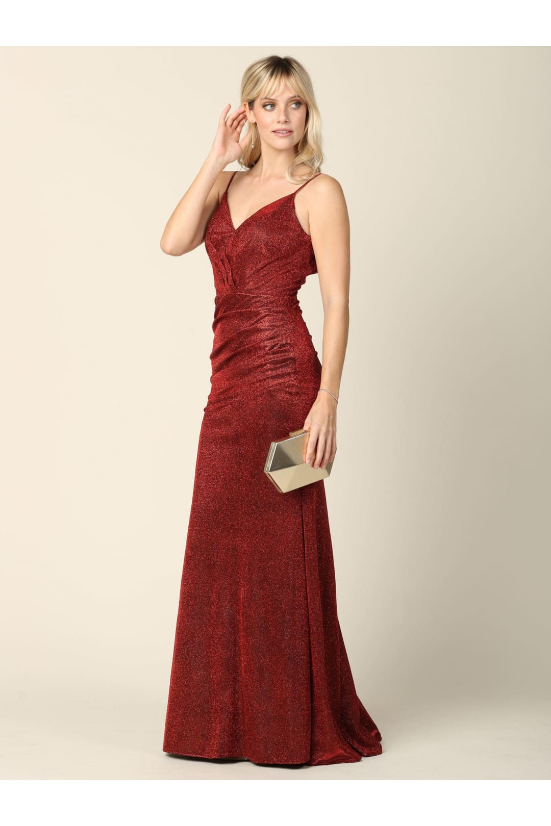 Eva USA 3358 Long Formal Spaghetti Strap Glitter Prom Dress