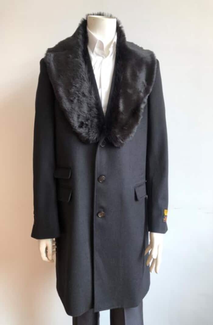Men's Wool Car Coat with Fur Collar