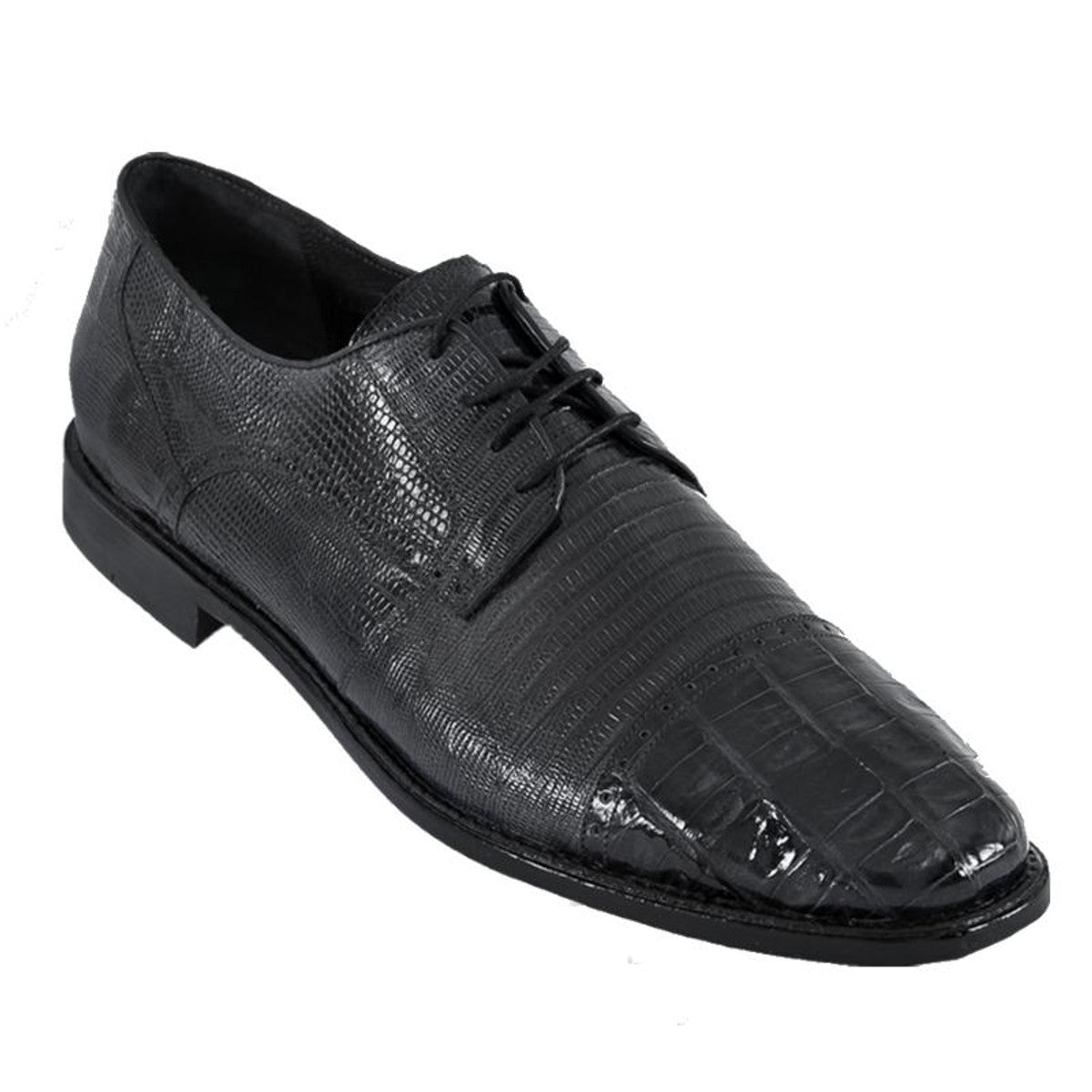 Los Altos Black Lizard Crocodile Cap Toe Shoes