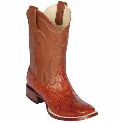 Men's Genuine Alligator Skin Rodeo Wide Square Toe Boots Cognac Color - Los Altos Boots - Cognac