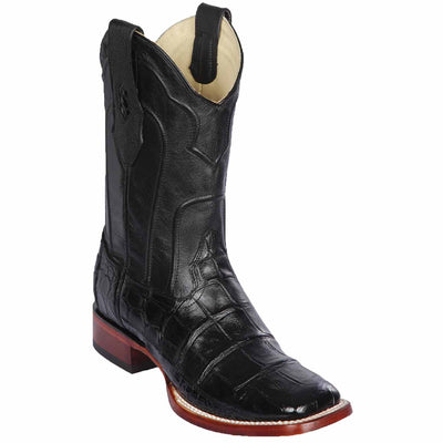 Men's Genuine Alligator Skin Rodeo Wide Square Toe Boots Black Color - Los Altos Boots - Black