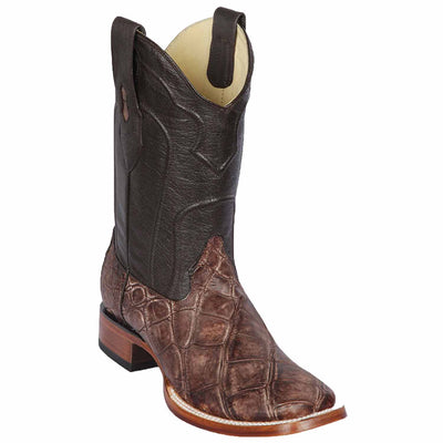 Men's Genuine Alligator Skin Rodeo Wide Square Toe Boots Sanded Brown Color - Los Altos Boots - Sanded Brown