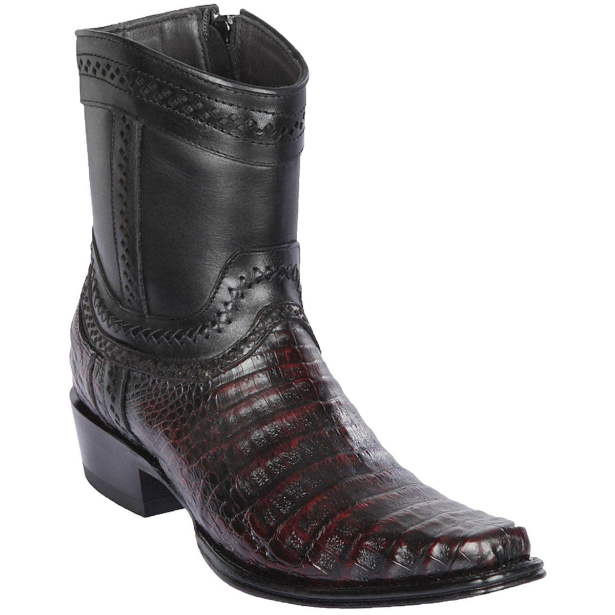 Men's genuine Caiman Tail Skin Biker Boots Black Cherry Color