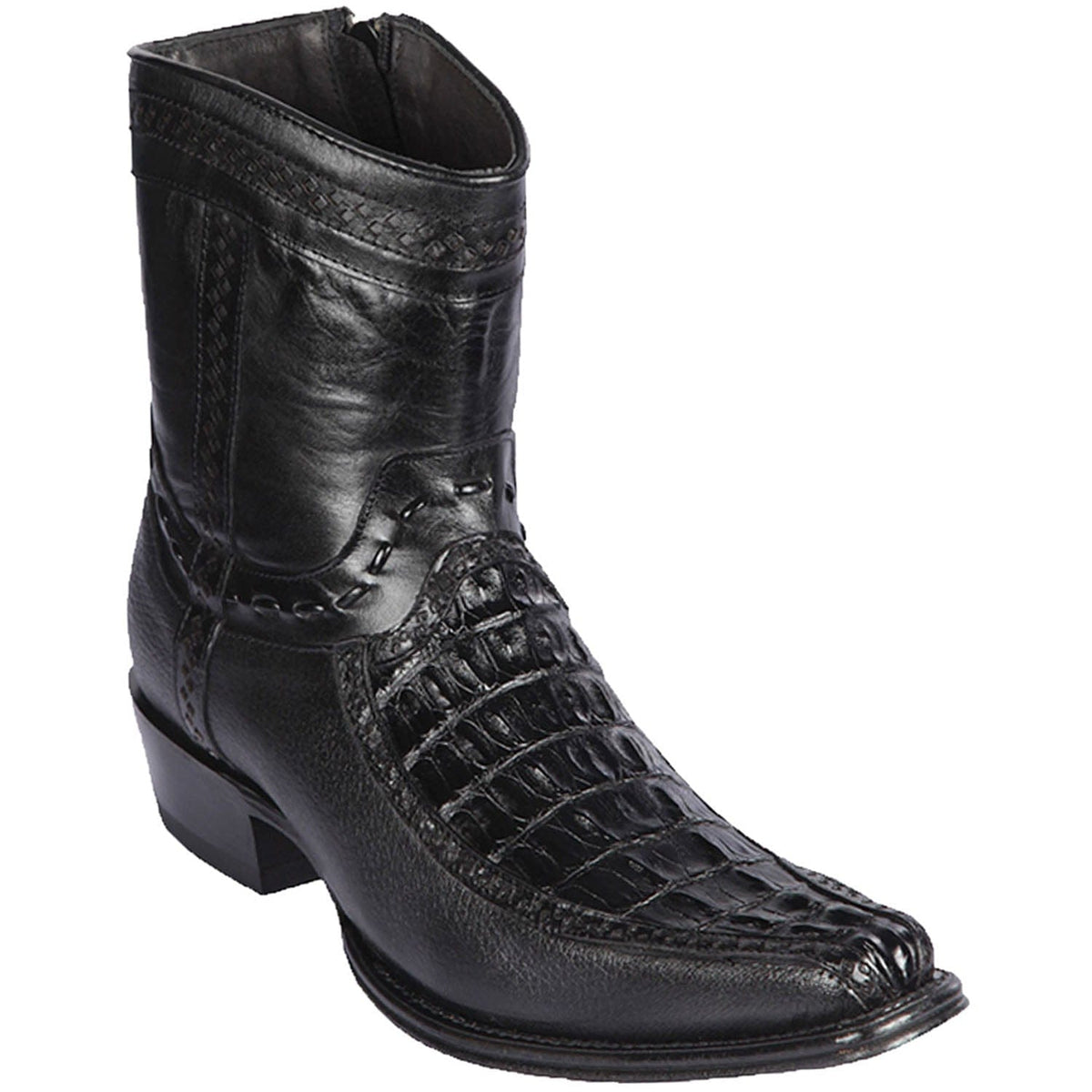 Men's genuine Caiman Tail And Deer Skin European Square Toe Short Boots With Zipper