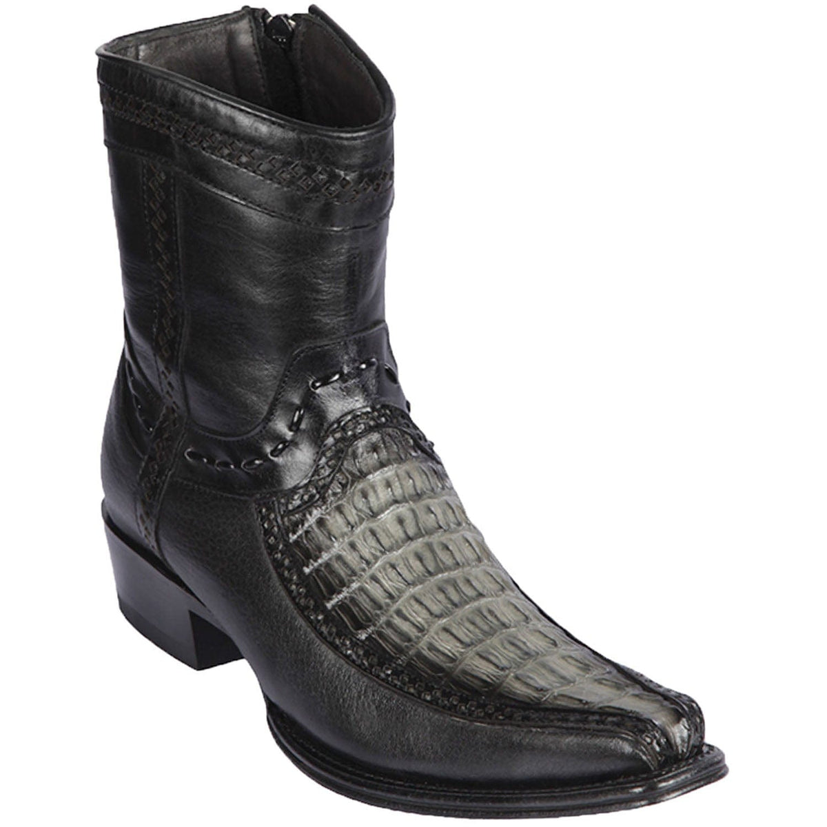 Men's genuine Caiman Tail And Deer Skin European Square Toe Short Boots With Zipper