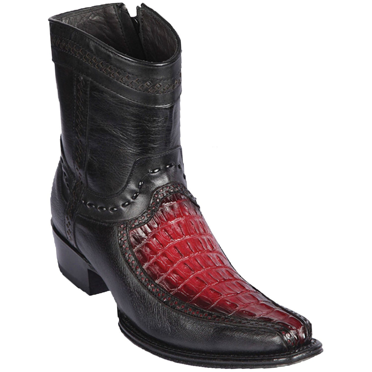 Men's genuine Caiman Tail And Deer Skin European Square Toe Short Boots With Zipper
