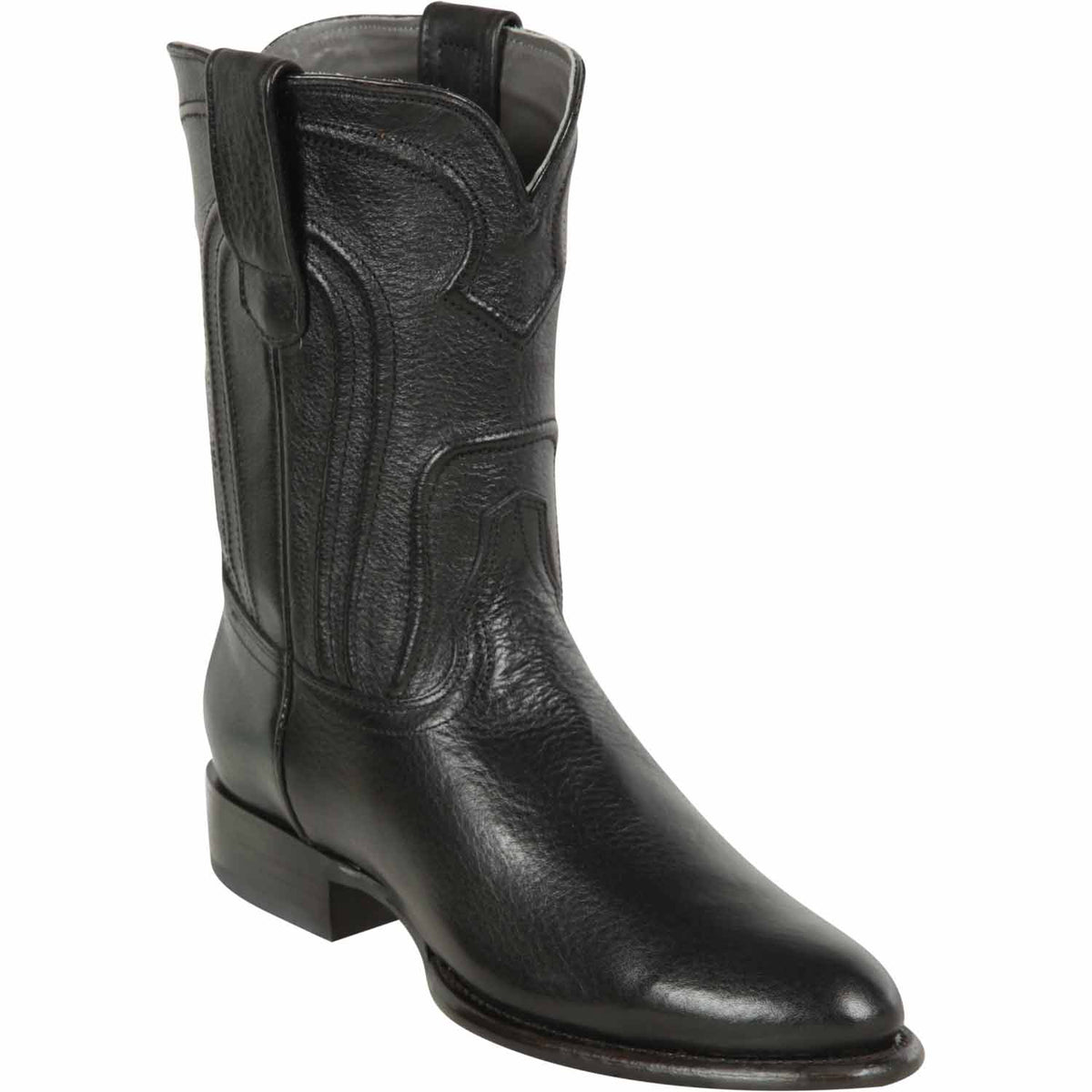 Men's Genuine Belmont Leather Roper Toe Boots Black Color - Los Altos Boots - Black