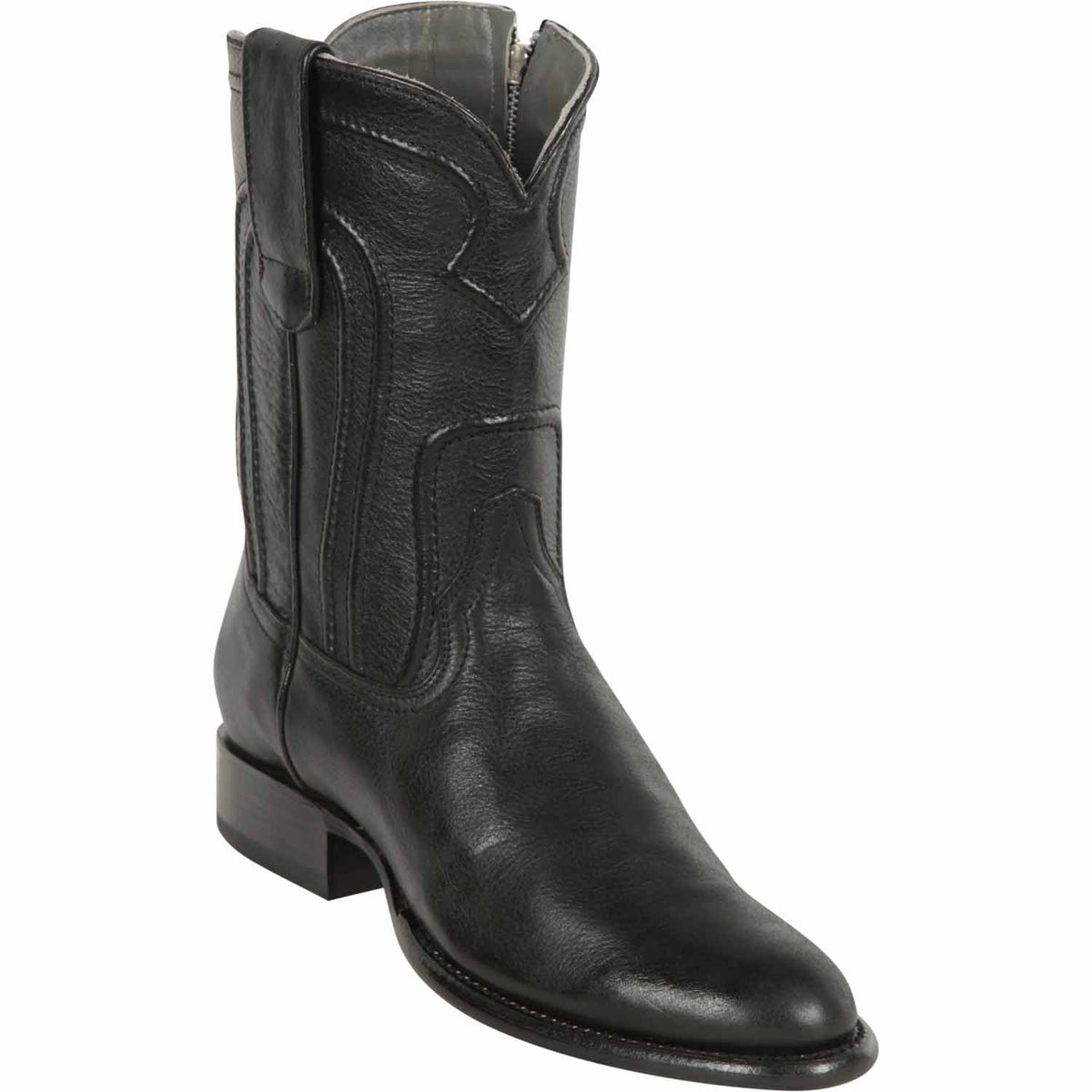 Men's Genuine Belmont Leather Roper Toe Boots With Zipper Black Color - Los Altos Boots - Black