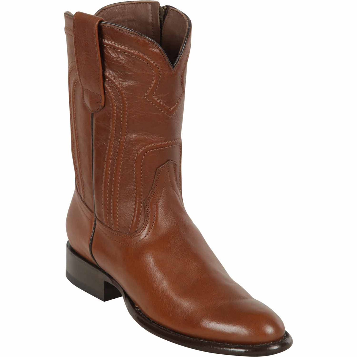 Men's Genuine Belmont Leather Roper Toe Boots With Zipper Brown Color - Los Altos Boots - Brown