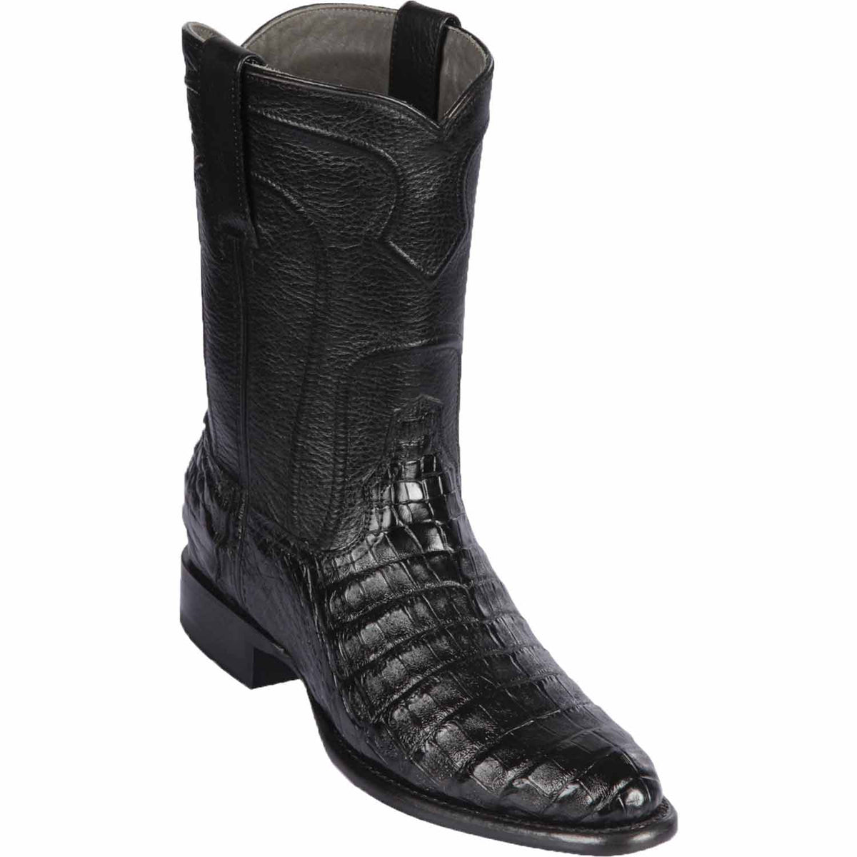Men's Genuine Caiman Belly Skin Roper Toe Boots With Zipper Black