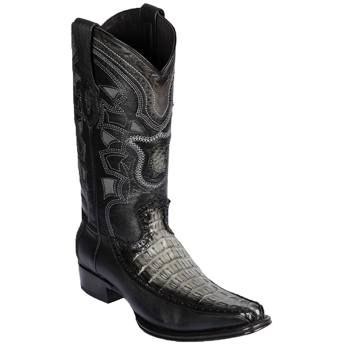 Men's genuine Caiman Tail And Deer Skin European Square Toe Boots Faded Gray Color