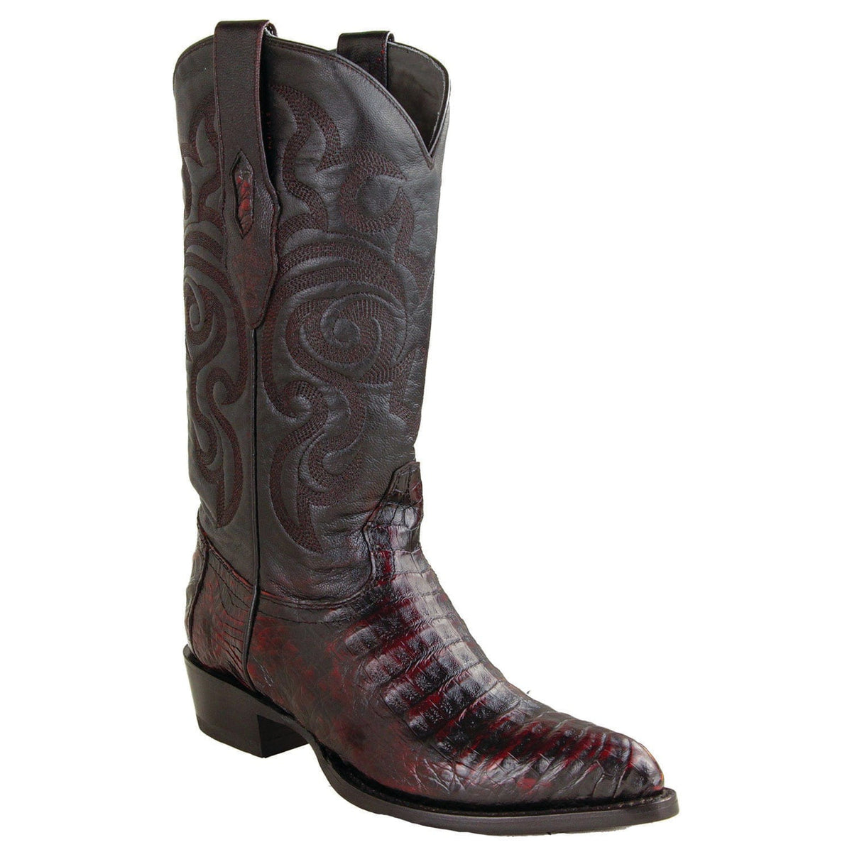 Men's genuine Caiman Tail Skin J-Toe Boots Black Color